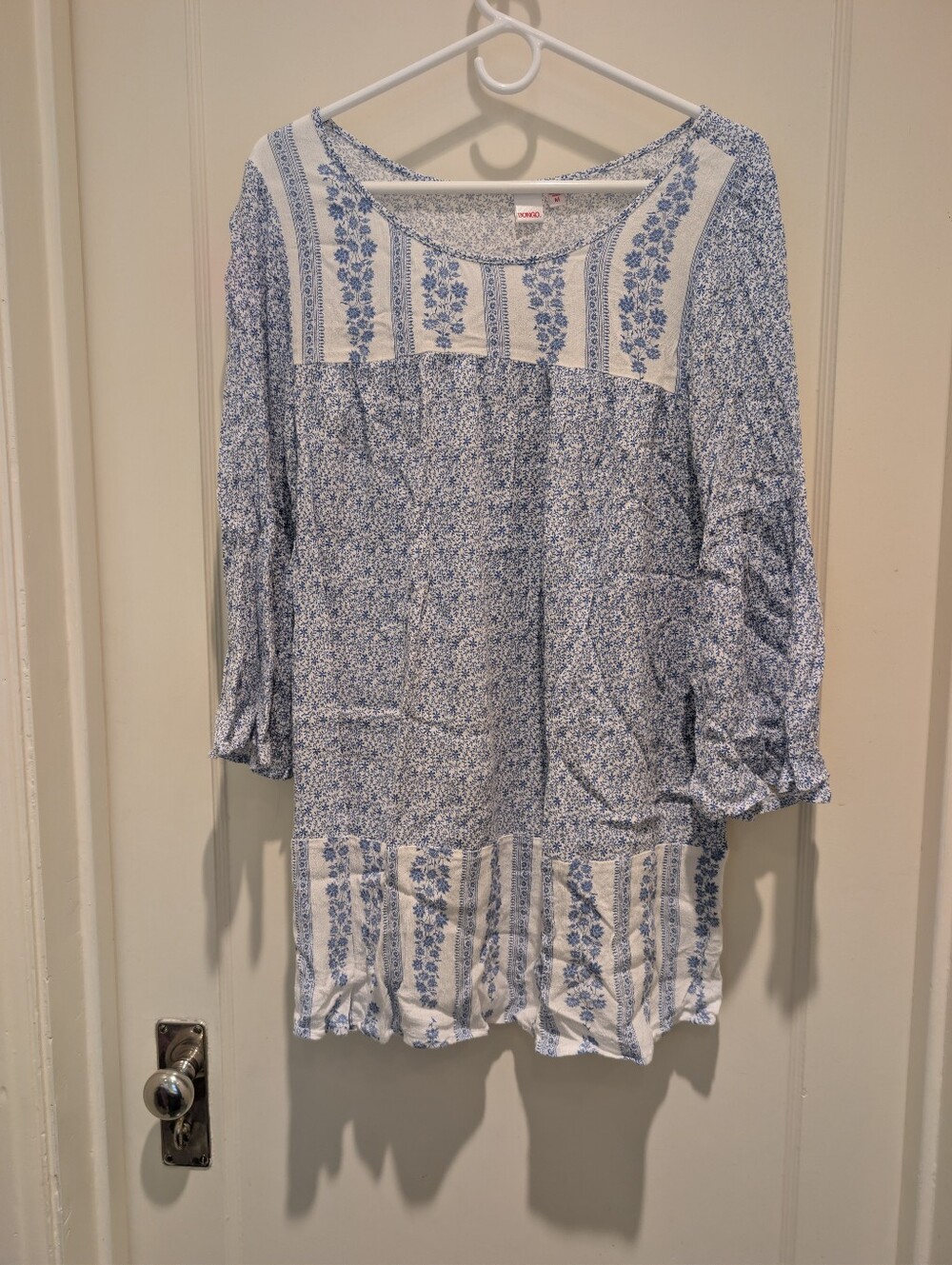 Bongo Boho Women’s Blue Floral Tunic Top MEDIUM